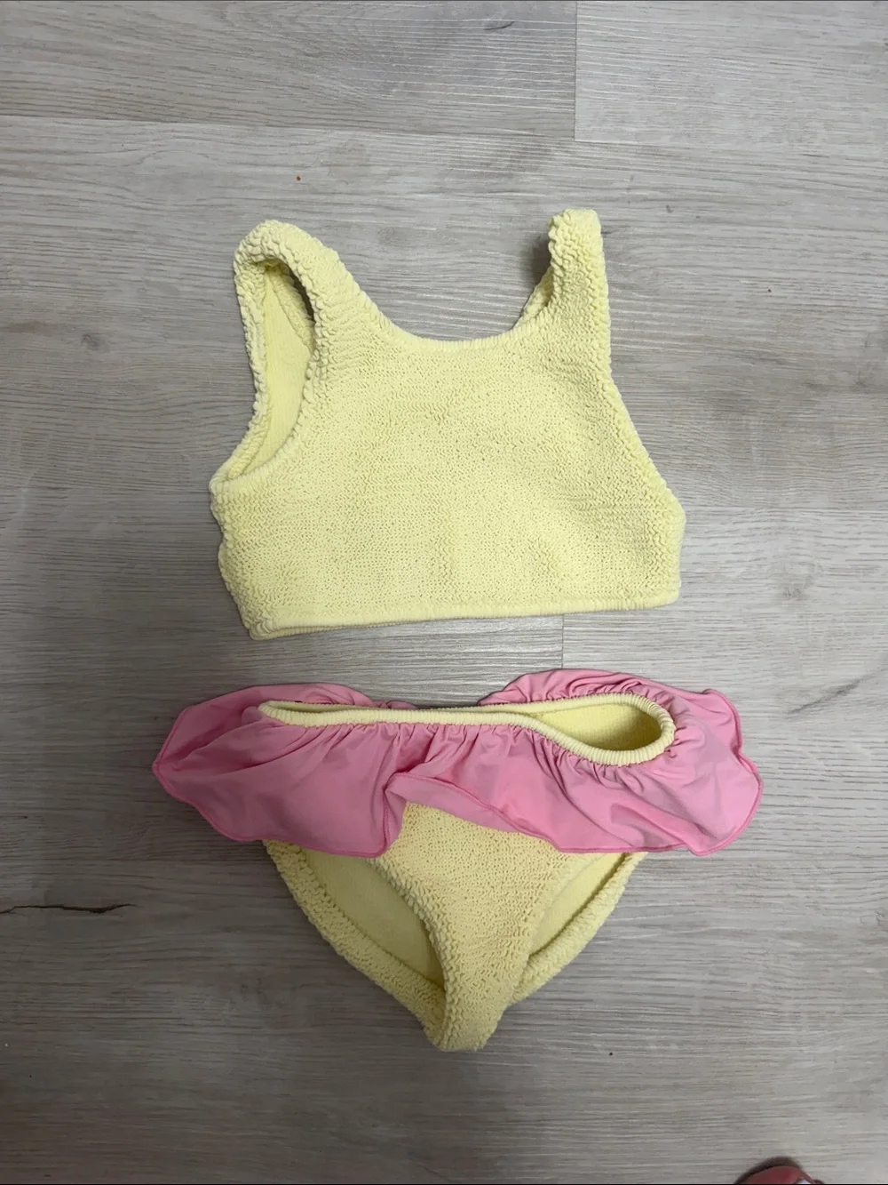 Girls Yellow & Pink Ruffle Two-Piece Swim Bikini
